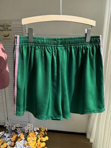 Comfortcana Quần short thể thao dáng rộng, chất liệu satin bóng, có dây rút, dành cho người có thân hình mũm mĩm. - màu xanh lá - Xem 2