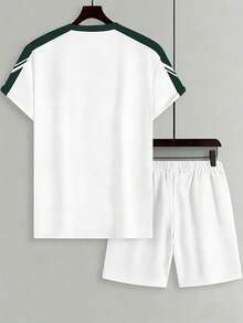 Manfinity RSRT Bộ 2 món gồm áo thun cổ tròn và quần short dây rút in hình ngựa Boston dành cho nam, thích hợp mặc thường ngày. - màu đen - Xem 2