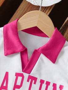 SHEIN Bộ 2 món cho bé gái sơ sinh/trẻ nhỏ 0-3 tuổi, phong cách thường ngày, gồm áo thun cổ chữ V tay ngắn và chân váy xếp ly, thích hợp cho mùa xuân/hè. - Màu Hồng Tươi - Xem 7