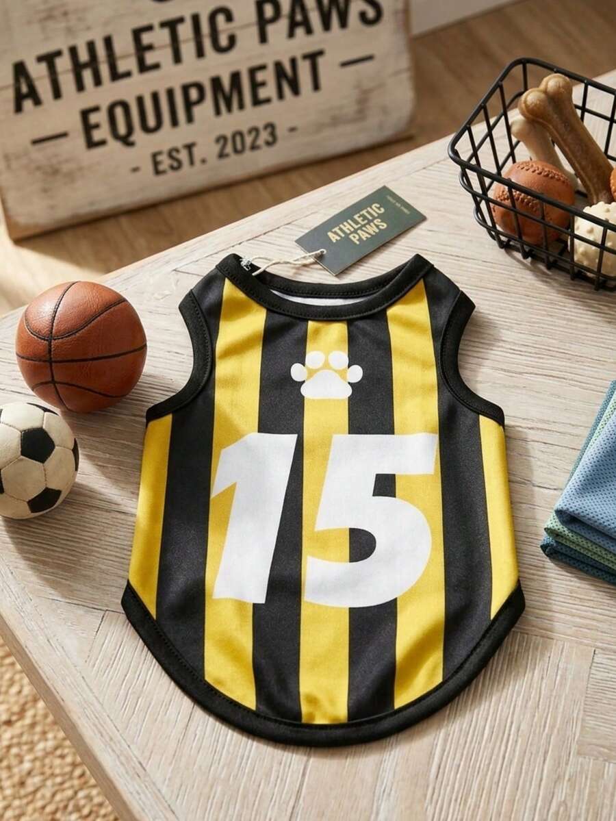 PETSIN Áo thun cho chó mèo đa năng số 15 màu vàng đen sọc in họa tiết, thời trang, thoải mái, kiểu áo tank top. - Nhiều màu - Xem 1