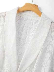GlowEve CURVE Áo blazer ngắn tay ren trắng thanh lịch và tinh tế dành cho nữ, cỡ lớn. Áo kiểu sang trọng, lịch sự dành cho nữ, trang phục công sở. Áo blazer ngắn tay ren dành cho nữ, áo blazer trắng công sở. - trắng - Xem 3