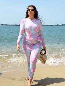 Swim Mulvari 2026 Setelan 3 Potong Wanita Ukuran Plus Terbaru, Rok dan Setelan Motif Tie-Dye Warna Terang dengan Motif Acak, Pakaian Pantai Gaya Timur Tengah untuk Wanita Ukuran Plus - MultiWarna - View 5