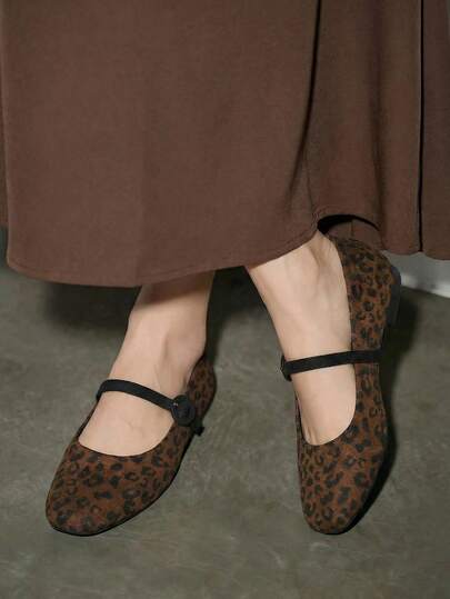 女士时尚方头豹纹鞋，休闲办公装，百搭一脚蹬平底鞋，高品质户外/派对装，黑色玛丽珍芭蕾平底鞋，适合搭配连衣裙，春夏季