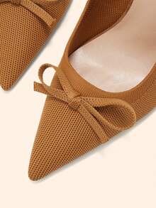 CUCCOO BASICS Women's Shoes Fashionable Brown Bow Pointed Stiletto Shoes Comfortable Fabric Material Suitable For Commuting Dating Parties Parties And Other Occasions To Wear - red brown - View 5