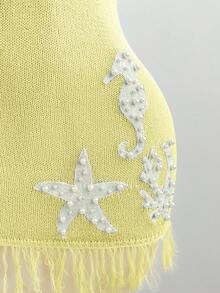 Elamini Women's Sexy Fashion Faux Pearl Decorated Sweater Dress - Yellow - View 4