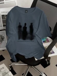 Manfinity Hypemode 男士标语印花宽松短袖T恤 - 灰色 - 查看 5