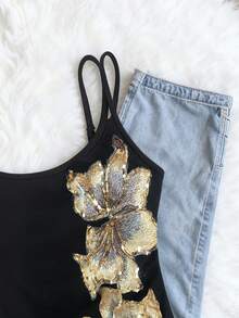 INAWLY Atasan Camisole Tanpa Lengan Motif Bunga untuk Wanita, Cocok untuk Musim Panas - Hitam - View 3