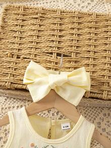SHEIN Vintaside Kids Baby Girl Sleeveless Casual Floral Embroidered Dress, Summer - Yellow - View 6