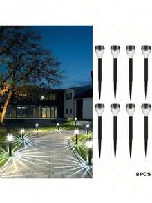 8-Piece Solar Powered LED Lawn Lights, Warm/White LED, Outdoor Garden Lights, Pathway Lights, Waterfall Design, Durable ABS Material, Flush Mounting Design, Easy Installation, Suitable For Gardens, Patios, Balconies, Walkways, Lawns, Sidewalks, Parks - multicolor - View 14