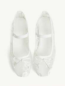 CUCCOO CHICEST 女鞋 时尚白色蕾丝花朵网纱刺绣蝴蝶结玛丽珍透气平底鞋 可爱甜美优雅女士平底鞋 女鞋 - 白色1 - 查看 1