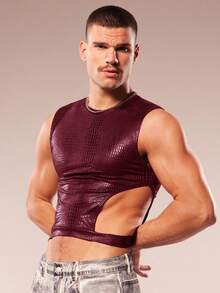 FeverCity Men's Casual Hollow Out Round Neck Versatile Daily Wear Top - Burgundy - View 1