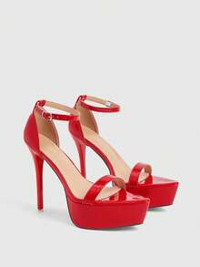 CUCCOO LuxiPop Women's High-Heeled Sandals, Simple And Sexy High-Heeled High-Water Sandals, Nightclub Style, Party Season Wear, Burgundy, Vacation Wear, Travel Essentials, 2000's Style - Red - View 3