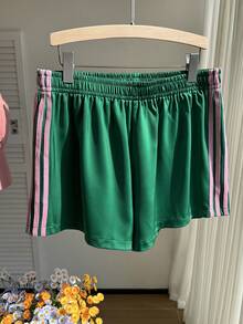 Comfortcana Quần short thể thao dáng rộng, chất liệu satin bóng, có dây rút, dành cho người có thân hình mũm mĩm. - màu xanh lá - Xem 4