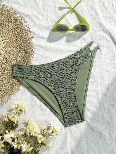 Swim Vcay Women's Solid Color Casual Vacation Beach Bikini Bottom