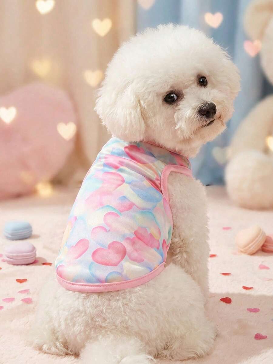 PETSIN 1 قطعة سترة حيوانات أليفة مطبوعة بقلب ملون جميل، مناسبة للقطط والكلاب، واقية من الشمس ومقاومة للحشرات للصيف - متعدد الألوان - مشاهدة 1