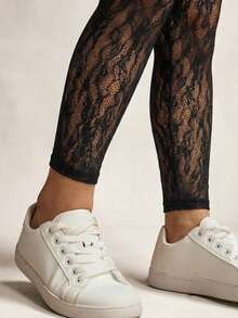 Slaydiva Versatile Lace Tights, Suitable As Base Layer For Music Festivals - Black - View 4