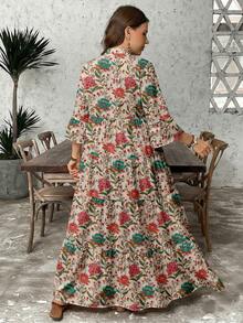 SHEIN LUNE Vintage Floral Casual Minimalist Elegant Plus Size Dress, Suitable For Vacation - Multicolor - View 2