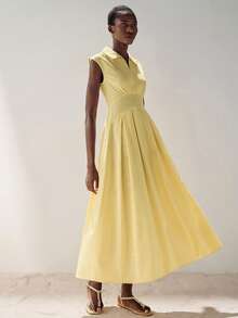 Aveloria Modichic New Waist-Cinching Niche Design Collared Sleeveless Slimming Long Yellow Midi Dress - Light Yellow - View 1