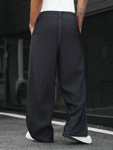 SLATEMANN Men's Solid Color Button Front Pocket Relaxed Pants - Black - View 2