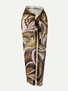 Swim Oasis 女士印花连体泳衣，配同款罩裙，度假必备 - 黑色 - 查看 11