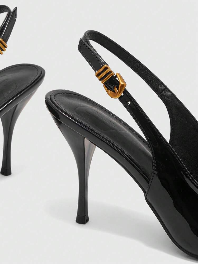 CUCCOO BIZCHIC European And American Style Glossy Pointed High Heels Stiletto Back Strap Shoes Banquet Commuter Reception Versatile Women's Closed Toe Sandals