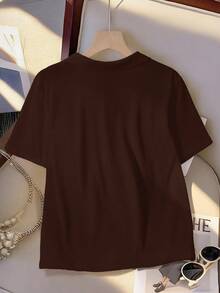 GlowEve CURVE Plus Size LUNE Women Short Sleeve T-Shirt, Casual Color Blocking, Versatile Polo Collar, Suitable For Summer Daily Wear, Sports, Business Commute - Coffee Brown - View 2