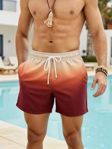 Azuldrift Men's Gradient Drawstring Casual Beach Shorts - Coffee Brown - View 5
