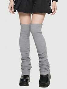 ROMWE Anime 1Pair Dark Gothic Light Gray Solid Color Wide Edge Leg Cover - Light Grey - View 1