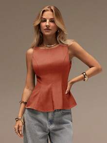 SHEIN Forever 21 春夏女装浪漫/舞会/正式/生日/90年代风格/商务休闲/优雅/西式/外出/时尚/休闲/千禧年风格/夜店/办公室/鸡尾酒会/复古/紧身/锐舞派对/音乐节/趣味/优雅/老钱风/街头风/度假装/乡村音乐会/工作装/端庄/春假/单身派对/演唱会/酷炫/基础款/毕业/A字裙/无袖/灰色上衣 - 摩卡棕 - 查看 5