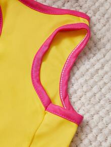 PETSIN 1件粉色格子蝴蝶结樱桃印花宠物背心黄色拼接玫瑰红柔软透气宠物服装 - 彩色 - 查看 4