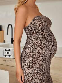 SHEIN Maternity Printed Minimalist Daily Wear Tube Top Jumpsuit Leopard Jumpsuit Strapless Jumpsuits For Women Cheetah Print Outfit Women Elegant Jumpsuits - Multicolor - View 7