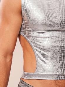 Men's Round Neck All-Over Print Hollow-Out Sexy Fashion Tank Top - Silver - View 5