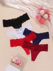 5pcs/Set Women Lace Thong Panties Women's Underwear Knickers Gstring For Ladies - Multicolor - View 2