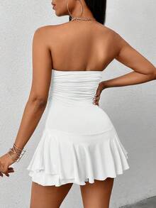 Zolique Solid Color Strapless Ruffle Hem Romper Shorts - White - View 2