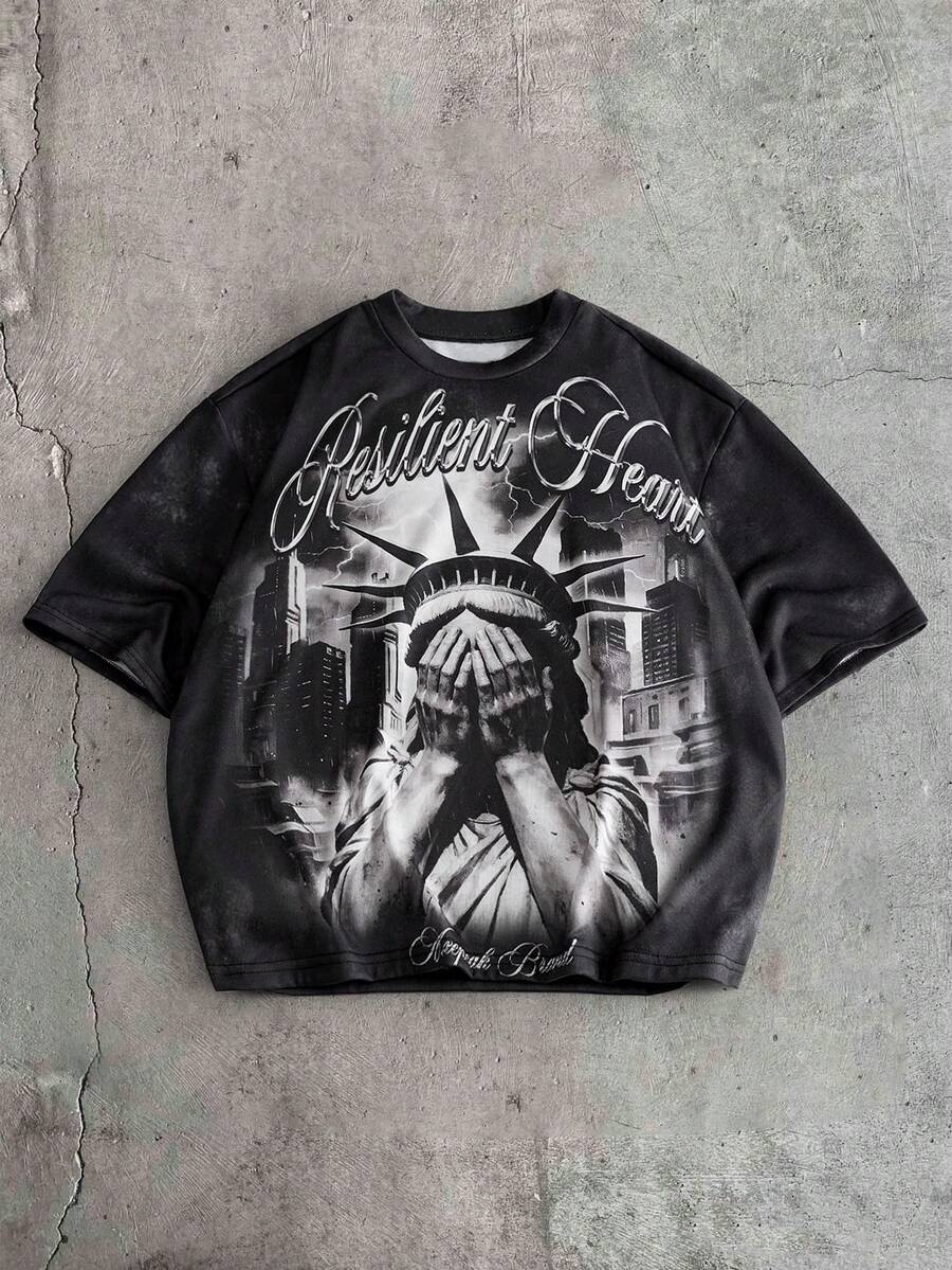 AXEPEAK Men's Letter Print Short Sleeve Casual T-Shirt - Multicolor - View 1