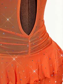 Amplova Mono con lentejuelas sexy y con espalda descubierta para mujer - Naranja - Ver 6