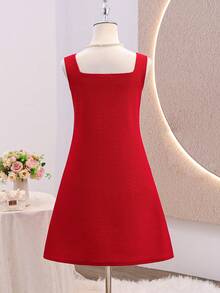Teens Black Sequin Dress, Christmas - Red - View 4