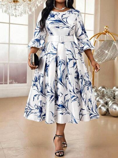 Fleurora Plus Size Spring And Summer Autumn And Winter Elegant Party Wedding Cocktail Party Belted Bell Sleeve A Line Dress Plus Size Co-Ords Summer Dress Spring Dress Party Dress Elegant Party Dresses Wedding Guest Dress For Women Weddings & Events  Elegant Dresses For Women Luxury Evening Dresses For Women Formal Dresses Long Party Dresses Blue Dress Graduation Dress Wrap Dress Wedding Guest Wrap Around Dresses For Ladies Womens Talk Dress Ycv9w Discount Code For Woman Dress