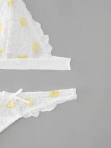 lacRébo White Floral Embroidered Mesh Lingerie Set Spring Summer French Style Parisian Style Triangle Bra And Panty Set Sexy Lingerie Set Flower Lingerie Set - White - View 9