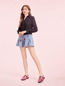CUCCOO DOLLMOD 女士蓝色优雅丝绒经典舒适T字带玛丽珍平底鞋 - 乾枯玫瑰色 - 查看 6