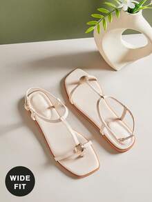 SHUZIA Sandal đế bằng dáng rộng, thoải mái, kiểu dáng thường ngày, có quai xỏ ngón dành cho nữ. - Màu be - Xem 7