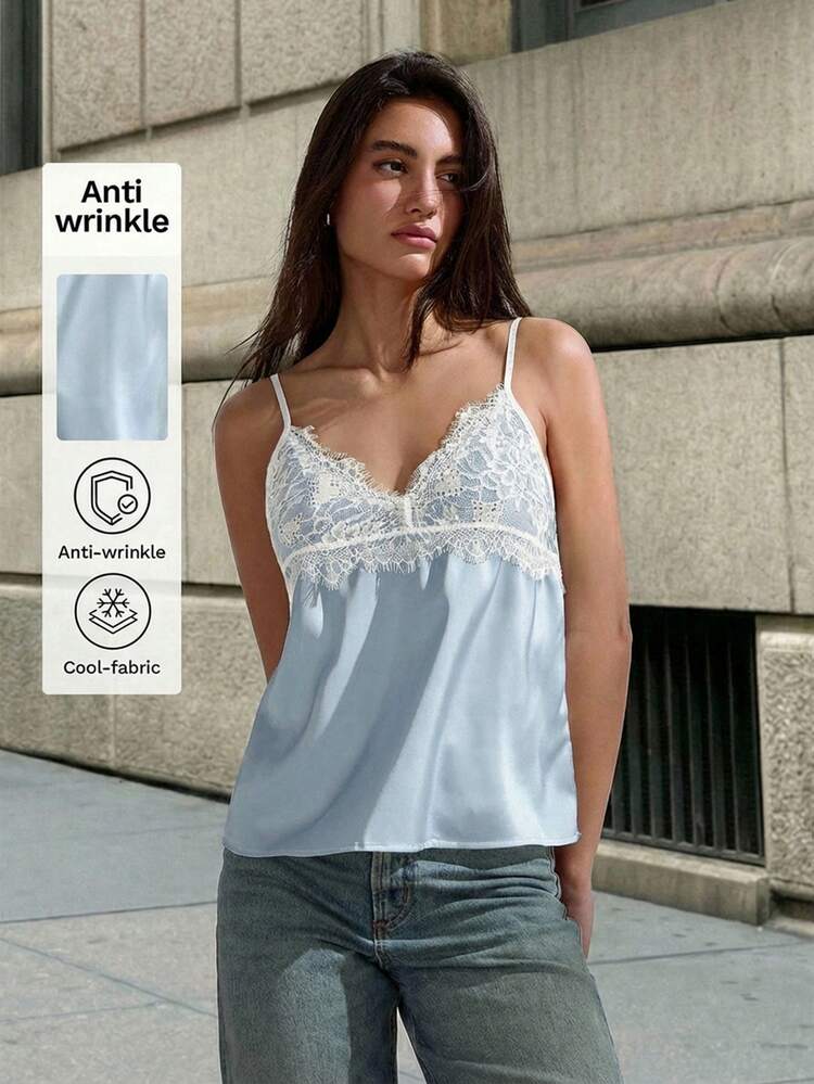 SHEIN Maija Lace Patchwork Camisole For Women, Comfortable, Skin-Friendly, Elegant, Versatile For Outings, Suitable For Easter, Music Festivals, Graduation, Brunch