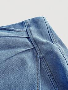 SHEIN MOD Chân váy denim ngắn xếp ly nữ, kiểu dáng thường ngày, đa năng, thích hợp cho hẹn hò và đi chơi. - Rửa trung bình - Xem 4