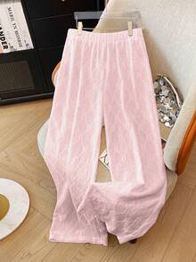 SHEIN LUNE Bộ áo khoác và quần dài dệt kim jacquard thanh lịch, cỡ lớn, viền ren, thích hợp cho các buổi tiệc, tiệc trà chiều, mùa xuân và mùa hè. - Bụi hồng - Xem 5