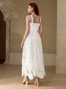 MOTF PREMIUM VESTIDO DE ENCAJE CON PARCHES Y CALADO, PRIMAVERA/VERANO - Blanco - Ver 3