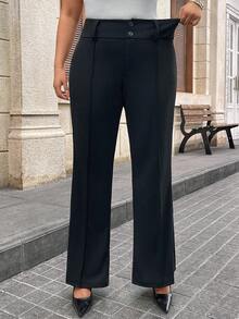 Hourglow 大码女装秋冬办公室通勤优雅休闲街头宽腰合身喇叭裤教师裤女长裤 - 黑色 - 查看 7