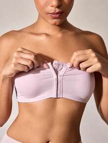 Veilyse 1pc Front Clasp Pink One-Shoulder Fan-Shaped Bustier With Wide Silicone Upgraded Non-Slip Band, Comfortable Padded Bra, Seamless Wireless Bra For Womenfor Summerfor Summer - Pink - View 10