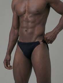 Manfinity KASUA 男士纯色镂空腰部泳裤 纯色工字泳裤 - 黑色 - 查看 7