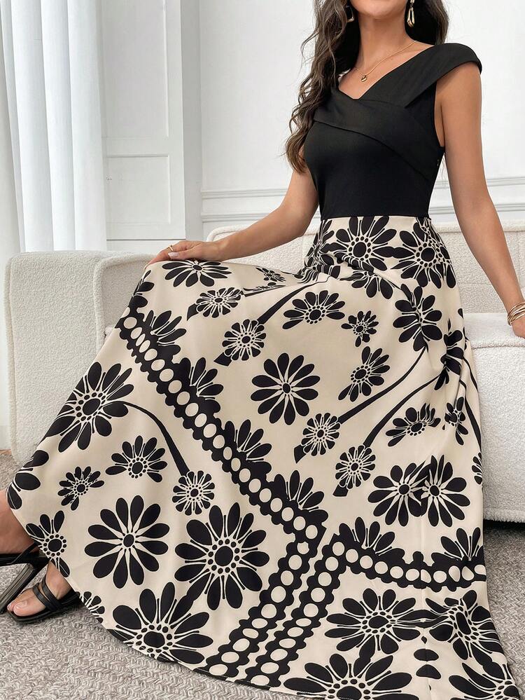 Women's Elegant Commuter Color Block Floral Print Dress,Summer Outfit For Women,Festival Outfits For Women,Beach Dress,Elegant Dresses For Women,Floral Dresses For Women,Summer Dresses For Women
