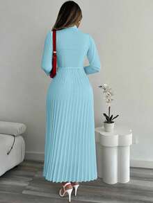 Xyvia Vestido Elegante de Escritório para Mulheres com Cintura Marcada, Estilo de Camisa com Botões, Adequado para Casamentos e Eventos, Outono/Inverno - Azul bebê - Visão 2